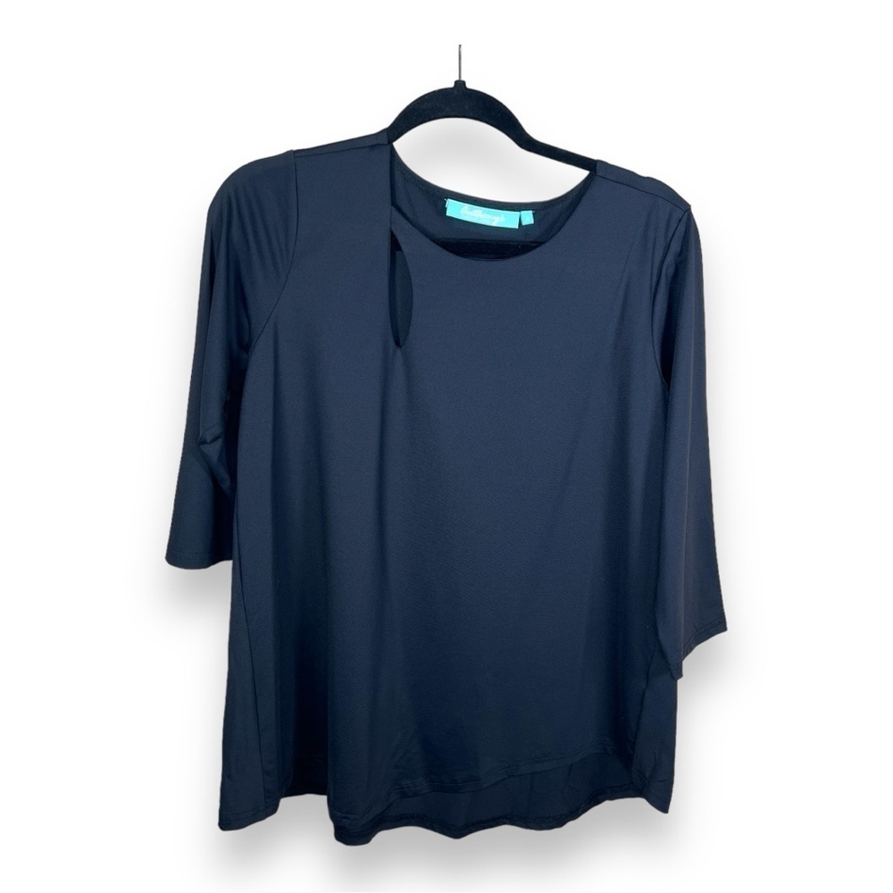 MEDIUM ANTHONYS BLACK STRETCH TOP CUTOUT NECKLINE CLASSIC ELEGANT